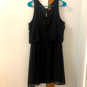Unique black empire waist dress w/ detail overlay